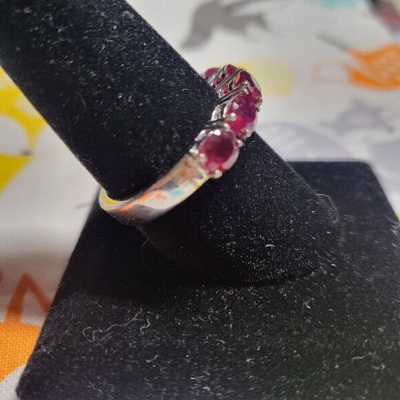 Niassa Ruby 5 Stone Sterling Silver Ring - Picture 2 of 6